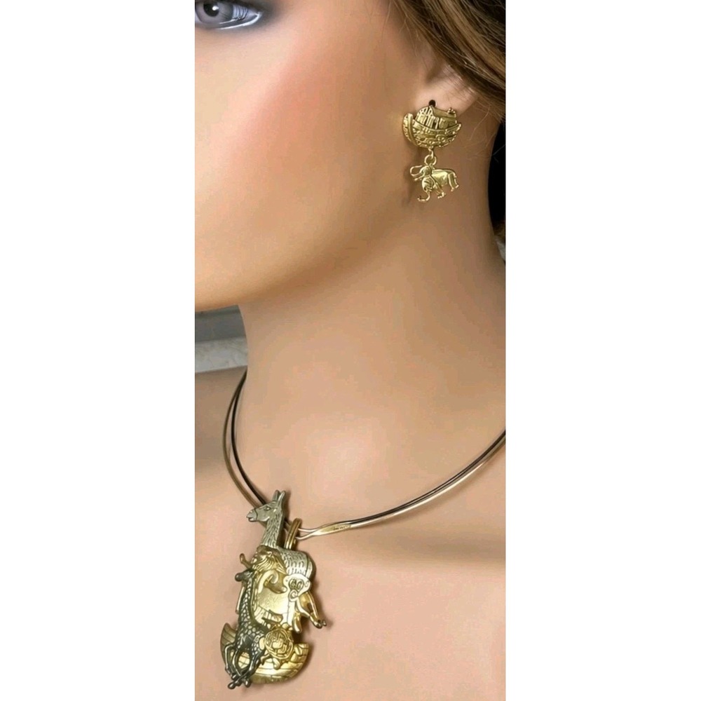 Vintage Beautiful NOAH'S ARK Lot  Necklace/Pendant & Elephant Earrings.